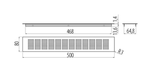 Решетка вентиляционная 500х80 мм, инокс 10234