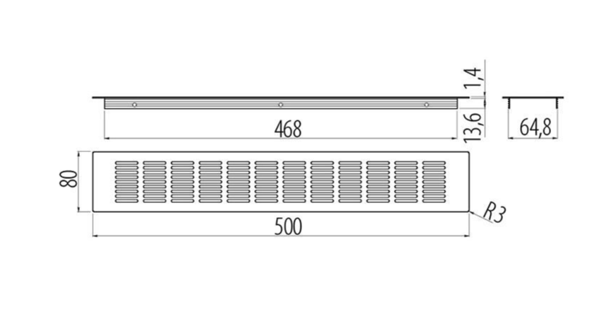 Решетка вентиляционная 500х80 мм, инокс 10234