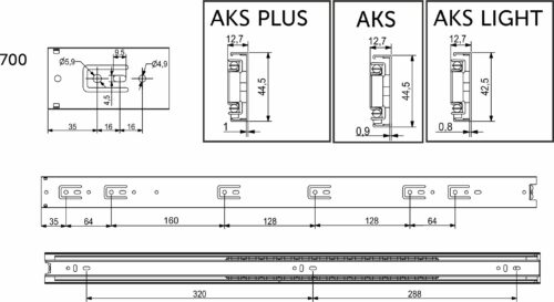 Направляющая шариковая L-700 h=45 AKS 22298