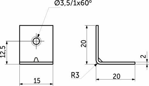 Уголок металлический FSC-04 20х20х15 (2.0), белый цинк (уп/10шт), AKSм 105065