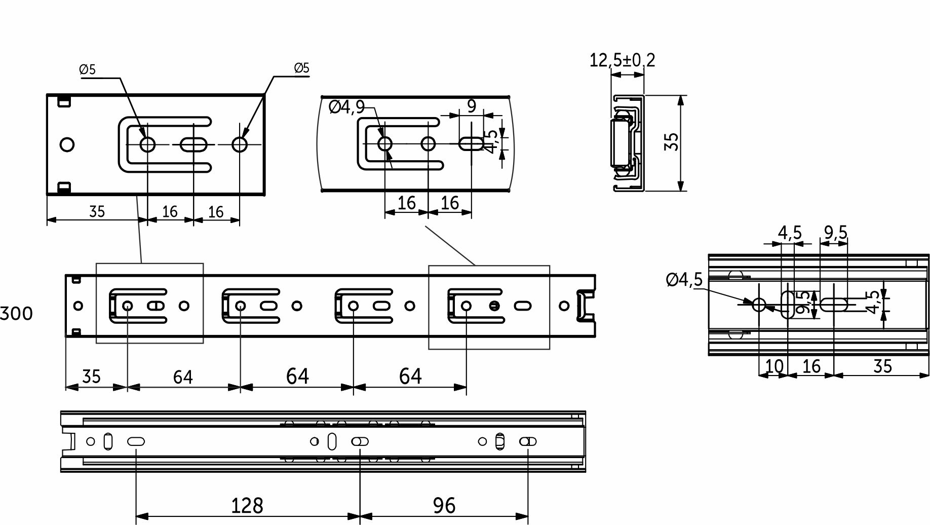 Направляющая шариковая L-300 h=35 GRIDLI A 106041 — изображение 2