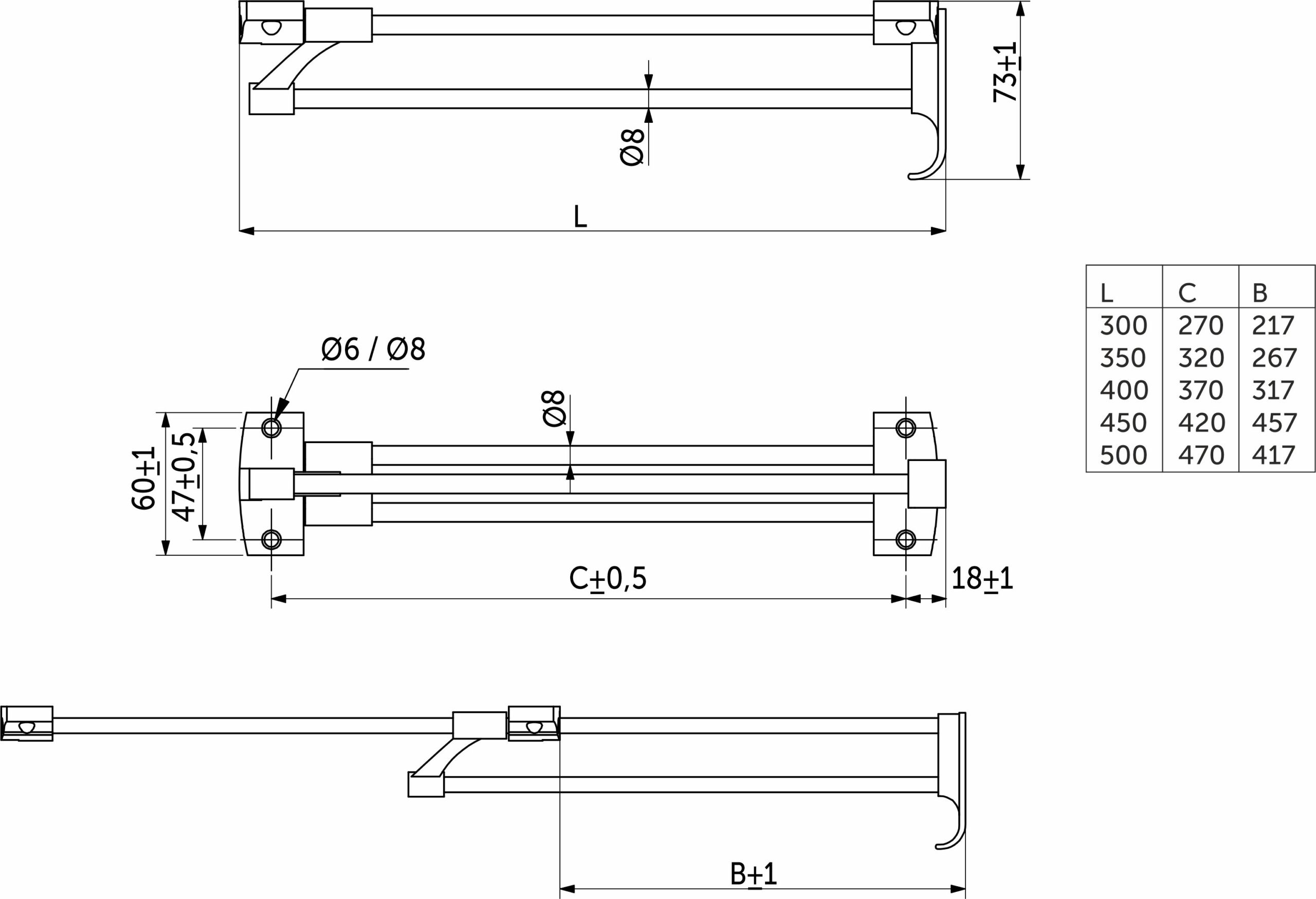 Выдвижная вешалка L-400 усиленная с ручкой, хром/черный GRIDLI 113944 — изображение 2