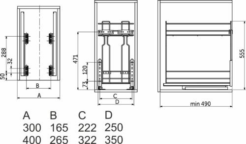 Выдвижная корзина-карго 300 крепл.нижнее, графит 89651