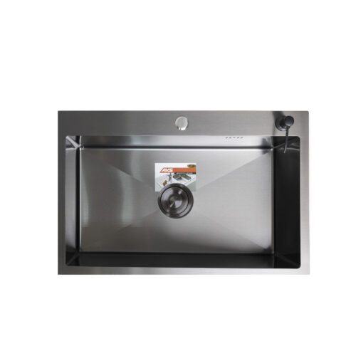 Мойка н/сталь, прямоугольная одночашевая, 700*460мм, черный, врезн на/вровень столешнице, AKS (3,2мм