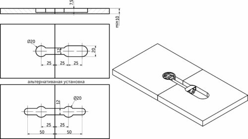 Стяжка для компакт плиты K TOP (1 к-т=2стяжки+2винта+2 ответные планки)  111176