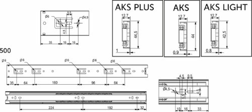 Направляющая шариковая L-500 h=45 AKS PLUS 38036