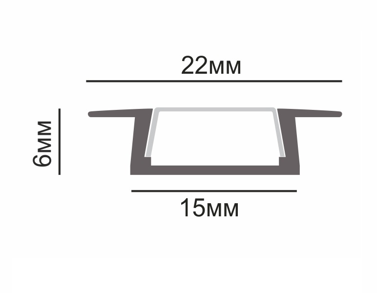 Профиль врезной LR37-MCH 22*6*2000 алюм. в комп. с мат. экраном,2 загл. и 2 крепежа, шампань 26554