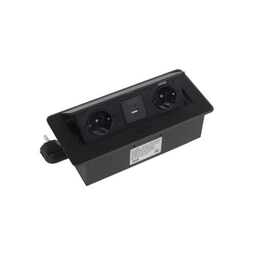 Выдвижной удлинитель Nova USB, 2 розетки, USB A + USB C, черный, AKS 78891