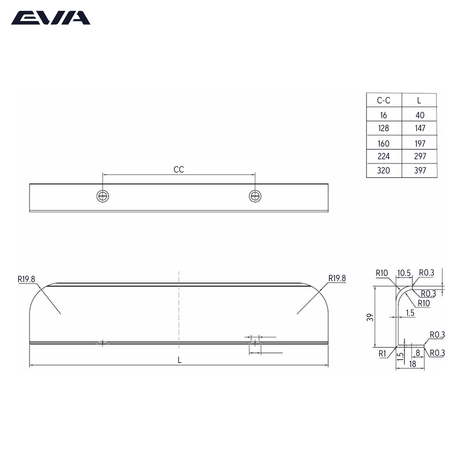 Ручка торцевая EVA BALANCE 10289 / 224мм (L=297мм) золото матовое GA 3486 — изображение 3