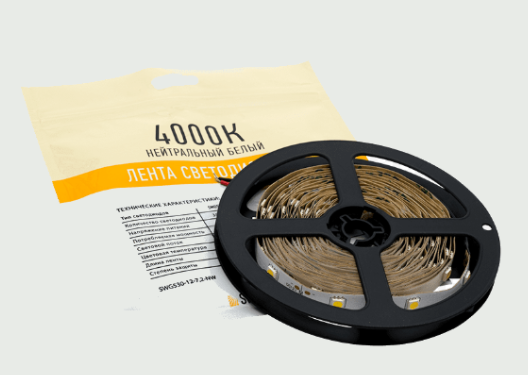 Светод. лента SWGroup 2835, 120 д/м, 9,6W, 12V, IP20, нейтральный белый, открытая 7264 18401