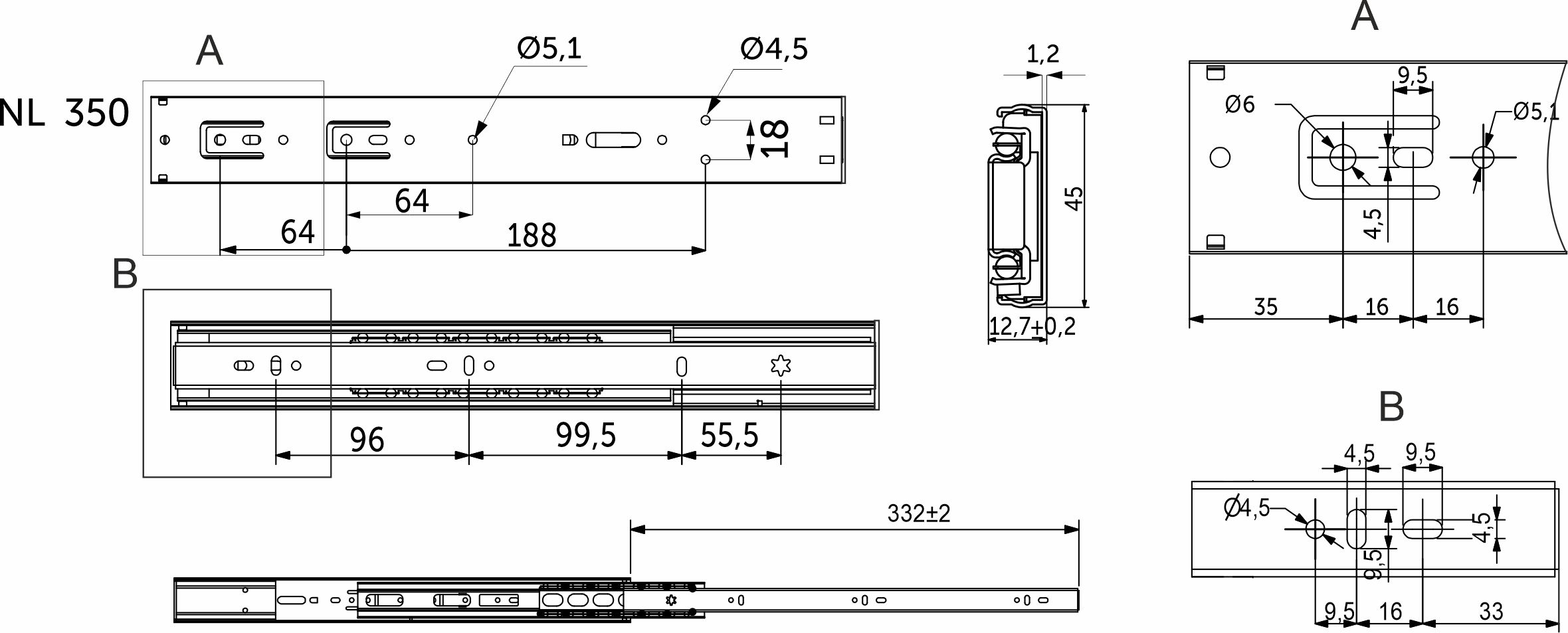 Направляющая шариковая L-350 h=45 PRIME by AKS SOFT CLOSE A 114794 — изображение 3