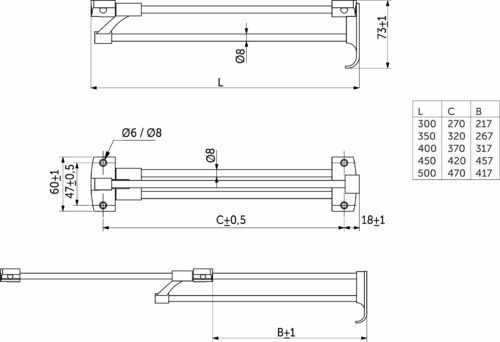 Выдвижная вешалка L-450 усиленная с ручкой, хром/черный GRIDLI 113945