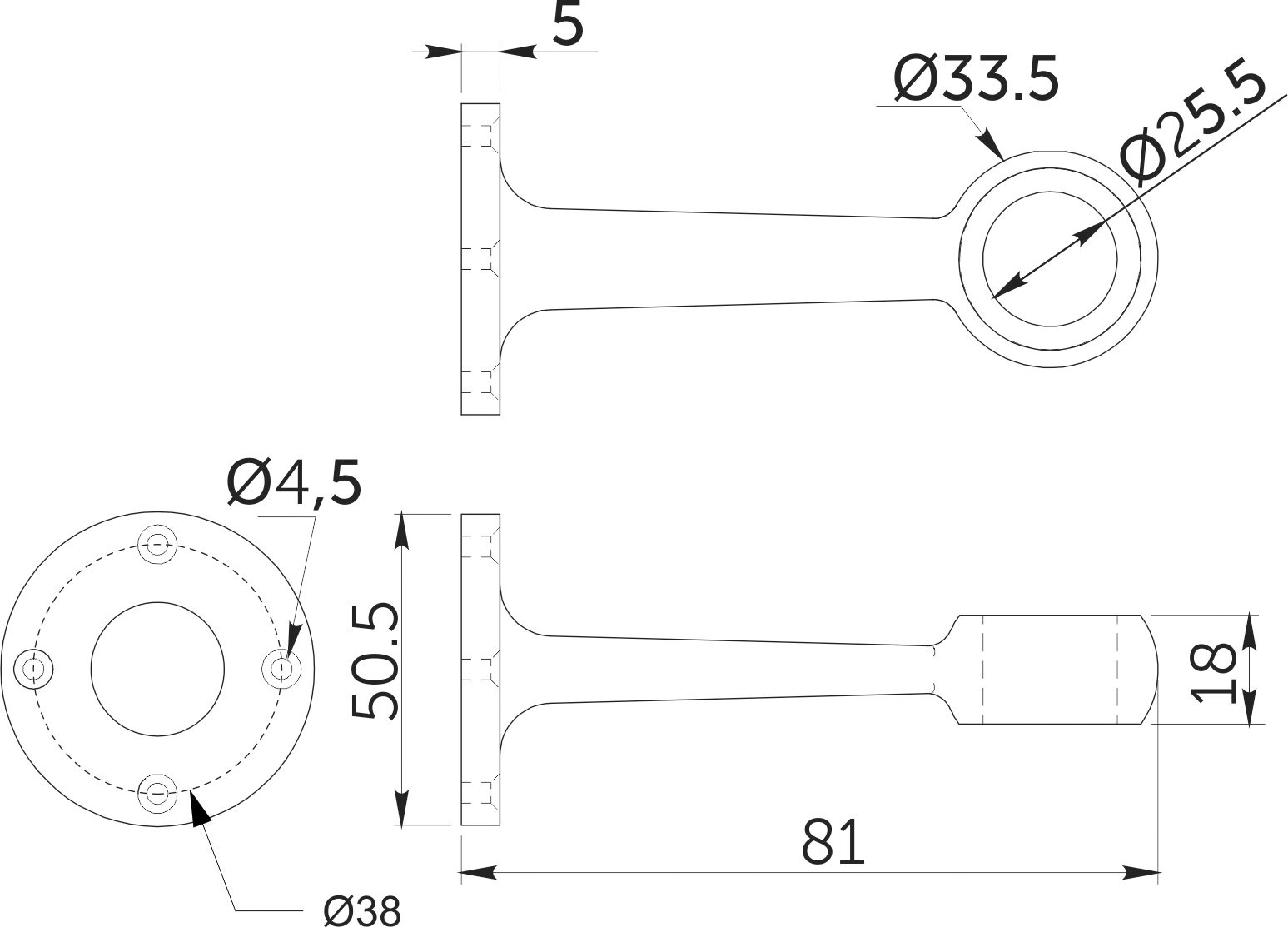 Держатель дистанционный проходной трубы d25 (994), черный AKS 113968