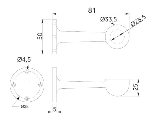 Держатель дистанционный концевой трубы d25 (995), черный AKS 113970