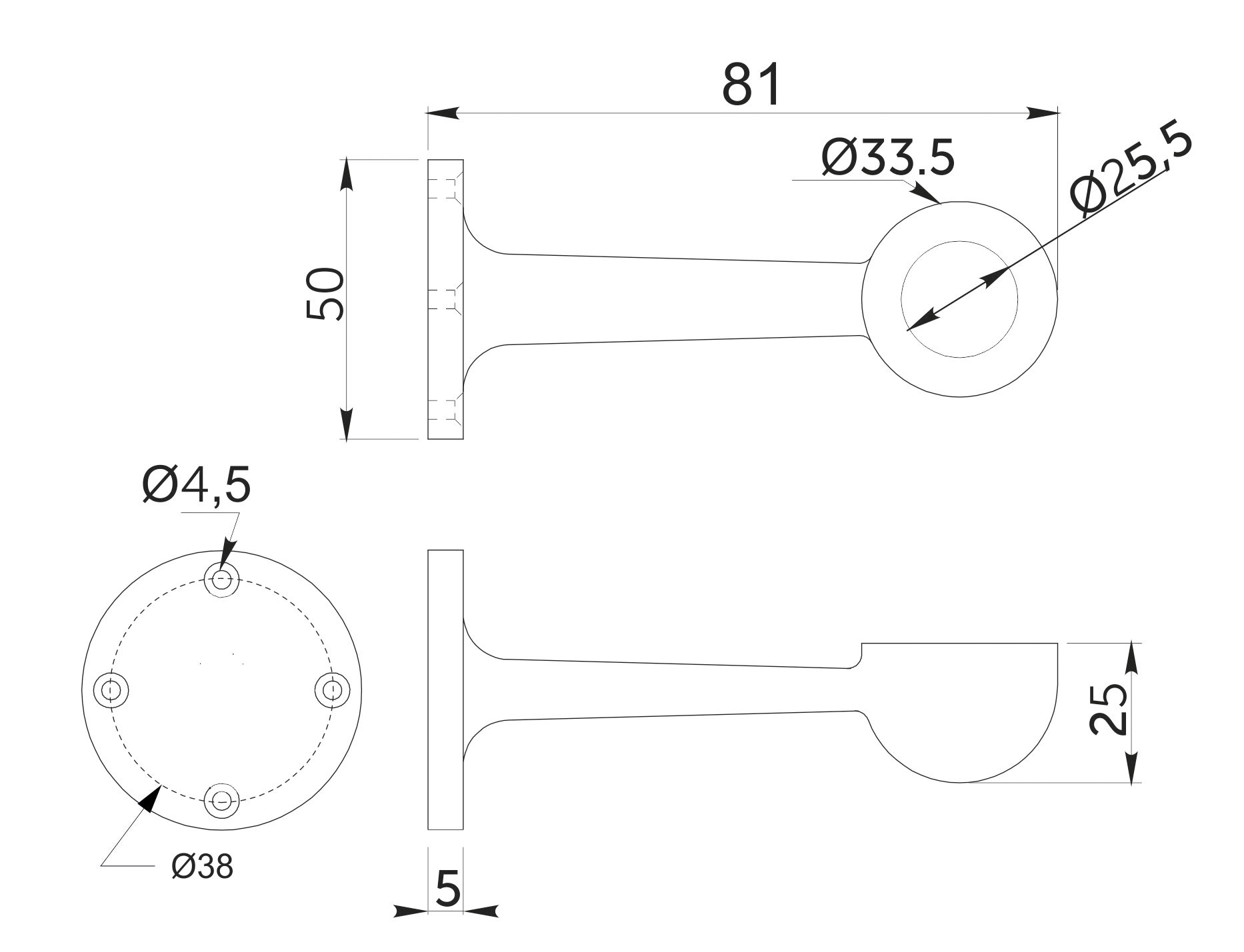 Держатель дистанционный концевой трубы d25 (995), черный AKS 113970