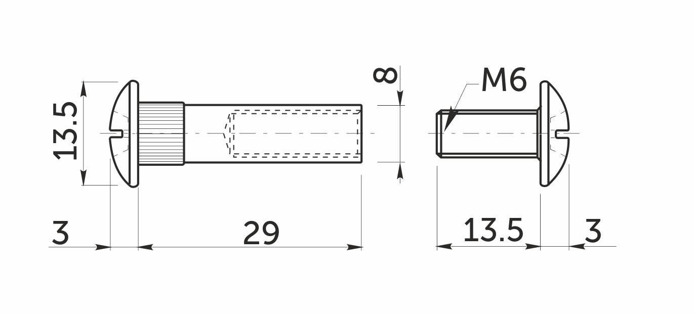 Стяжка межшкафная d8 М6х29мм (уп/500шт) AKS 39533 — изображение 2