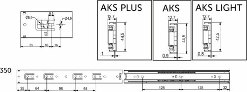 Направляющая шариковая L-350 h=45 AKS LIGHT 22997