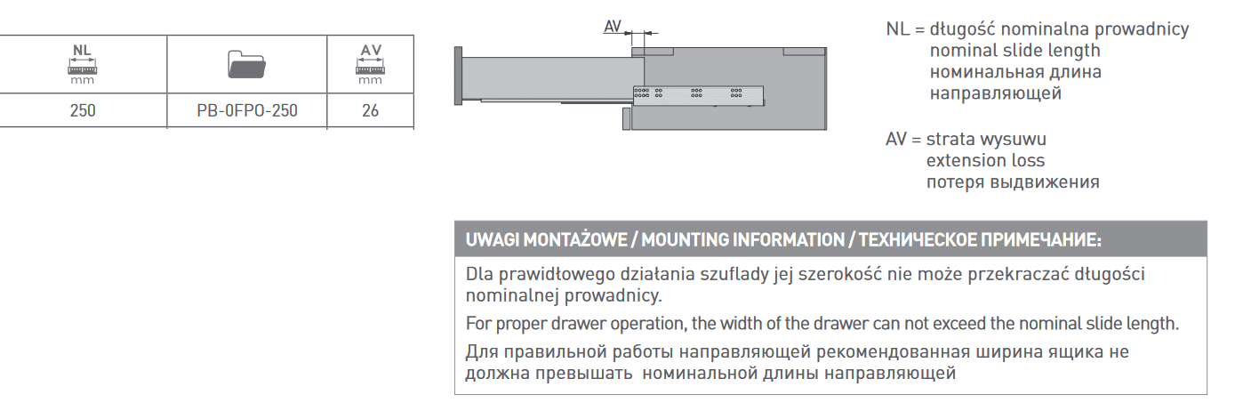 Направляющие скрытого монтажа MODERN SLIDE L-250 полного выдв Push to open 12648