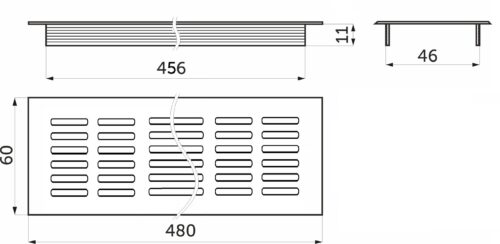 Решетка вентиляционная 480х60мм серебро алюминий AKS 47689