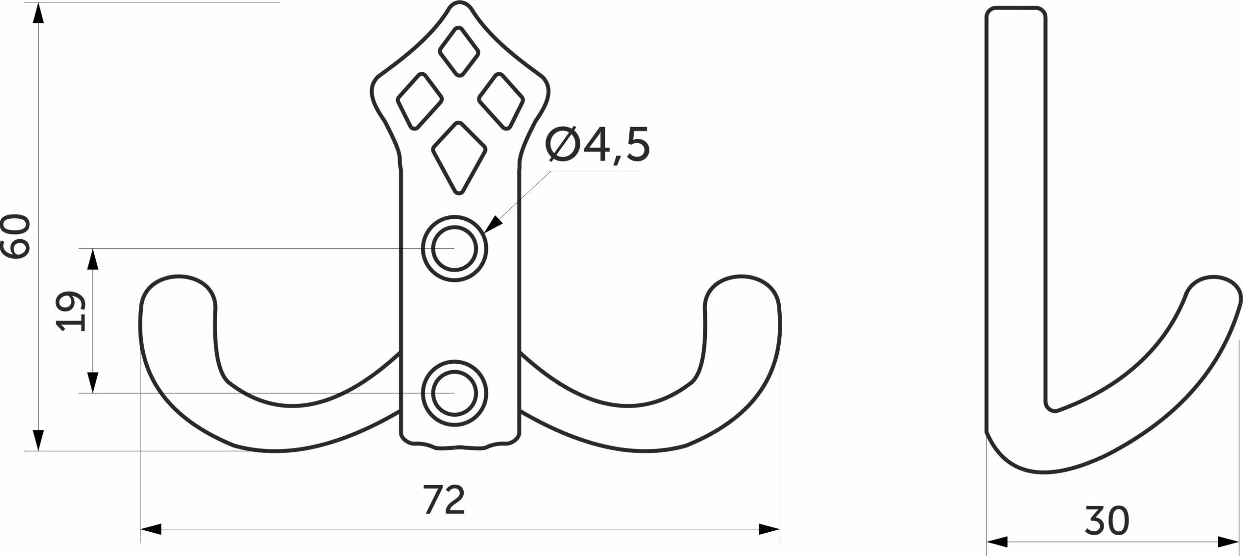 Крючок меб. двухрожковый мет. PALAZZO античная латунь AKS 81197 — изображение 3
