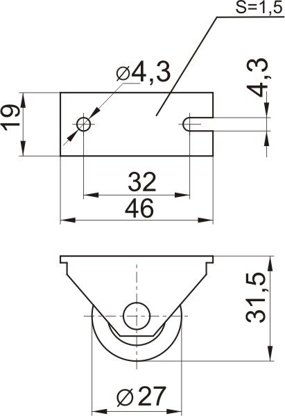 Ролик откатной 493Р прямоход (прорезиненный) — изображение 2