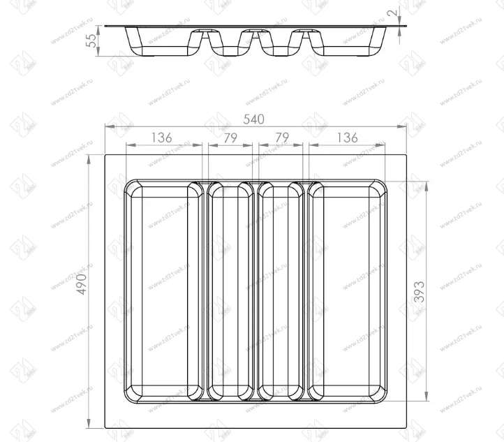 Лоток для столовых приборов Starax в базу шир. 600 (540x490x55 мм), S-2687-WP белый 0200272 — изображение 2