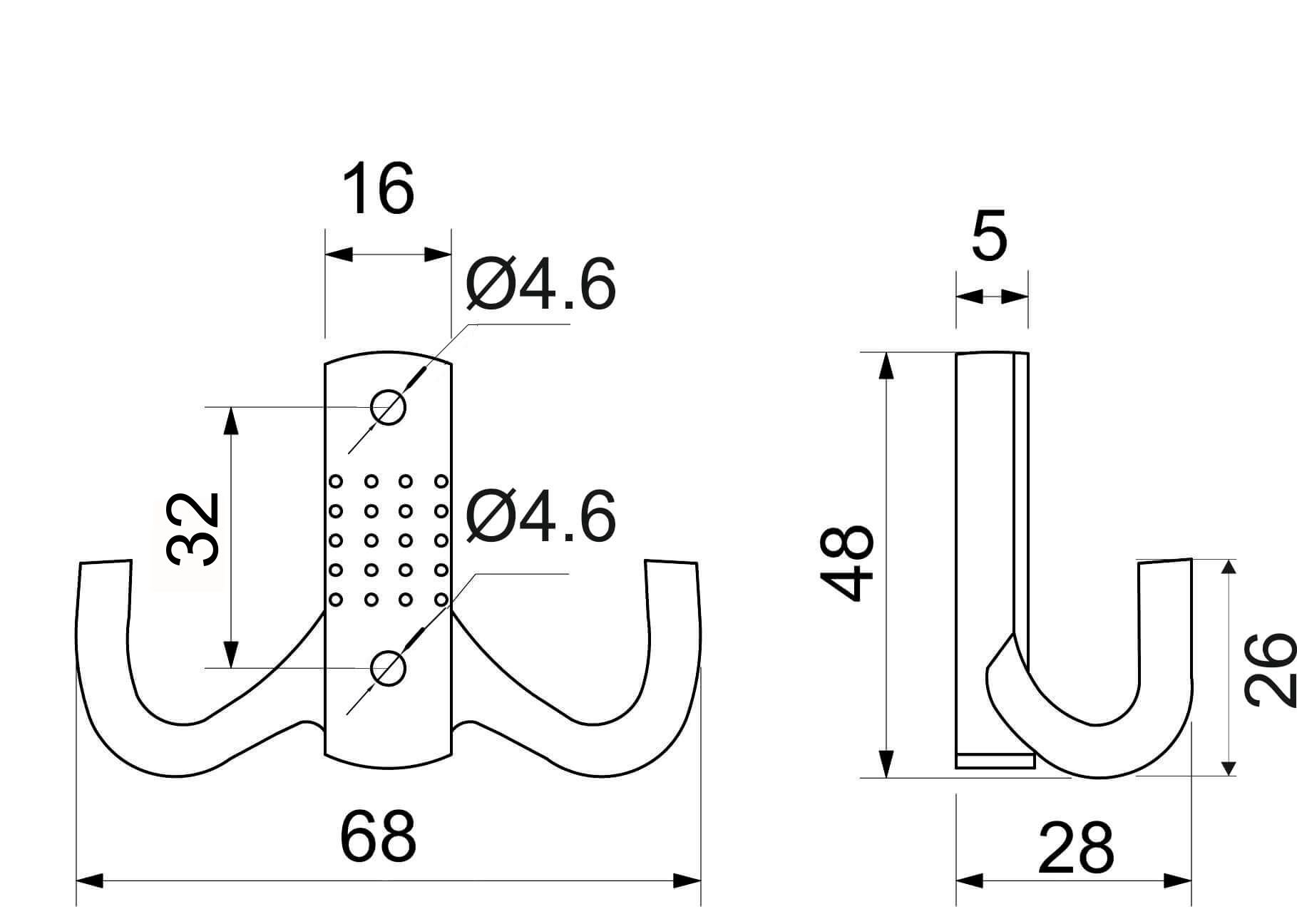 Крючок меб. двухрожковый мет. WP12 хром матовый GRIDLI 43771