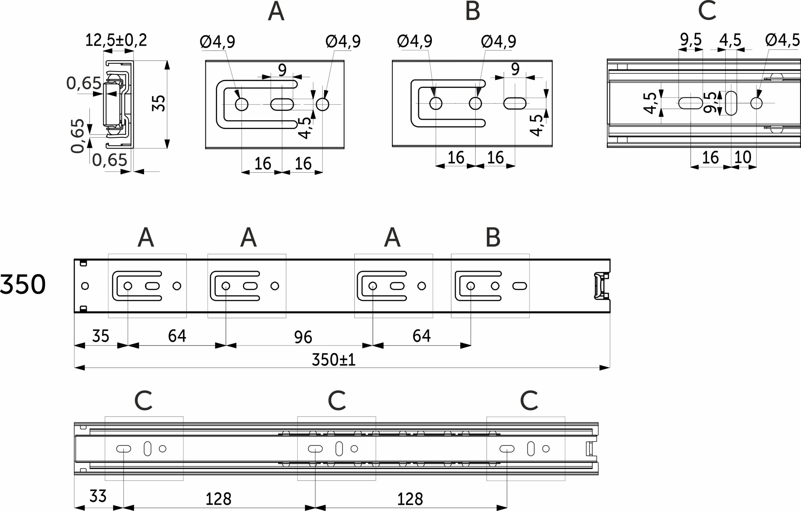 Направляющая шариковая L-350 h=35 GRIDLI A 106044 — изображение 2