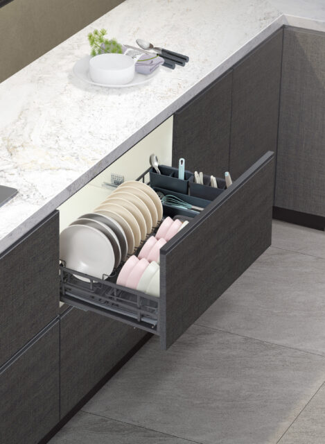 Выдвижная корзина-сушка 800 FLAT LINE, черный AKS 90624