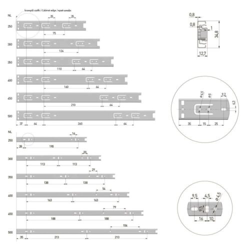 Направляющие шариковые полного выдвижения 35/350 PK-0-H35 3500    19710/3752