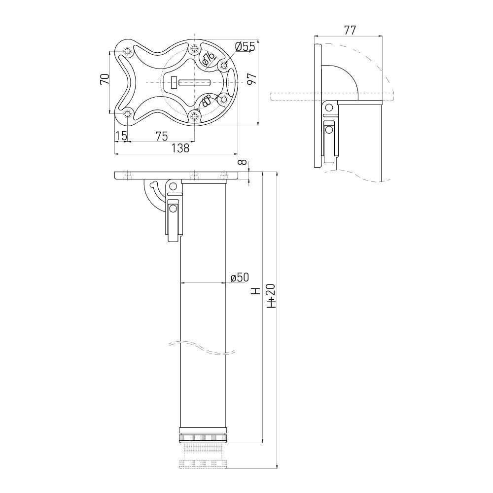 Опора 50х710 складная с верхним креплением, хром NM-F50710-01 15507 — изображение 2