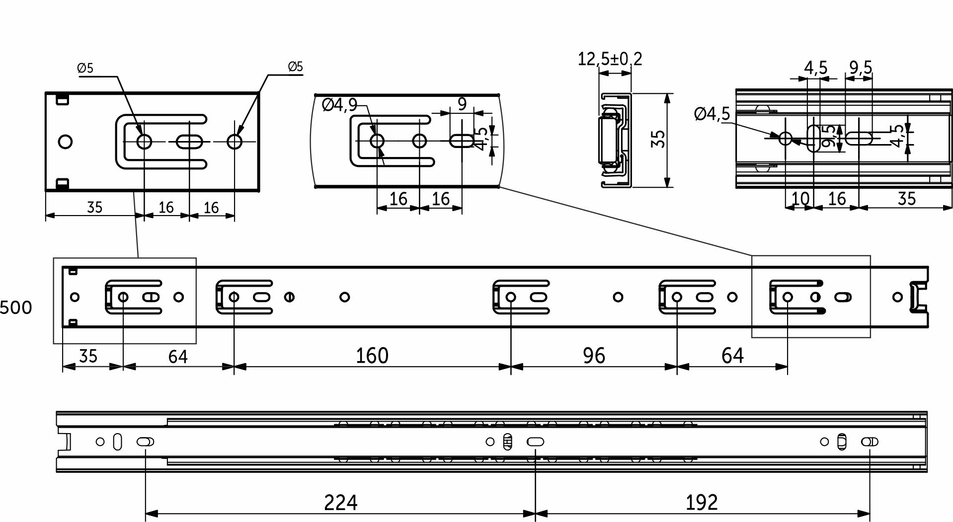 Направляющая шариковая L-500 h=35 AKS 22292