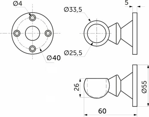 Держатель дистанционный концевой трубы d25 (993), черный AKS 113969