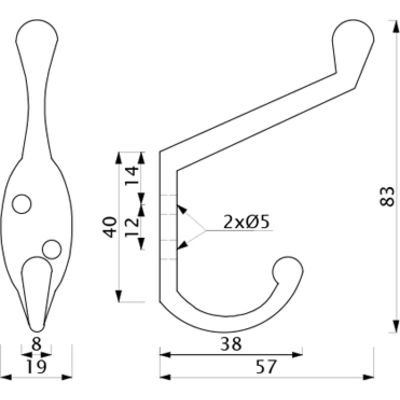 Крючок меб. двухрожковый мет. VIOL хром матовый AKS 56826