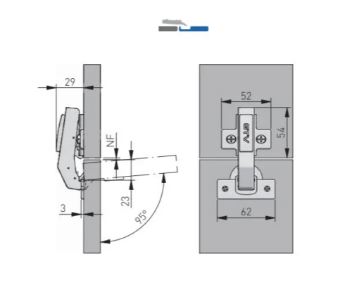 Петля GTV ZM-HCKT 90 гр. угловая самозакрыв. для фальш. с ответной планкой H-0, без еврошурупа 17374