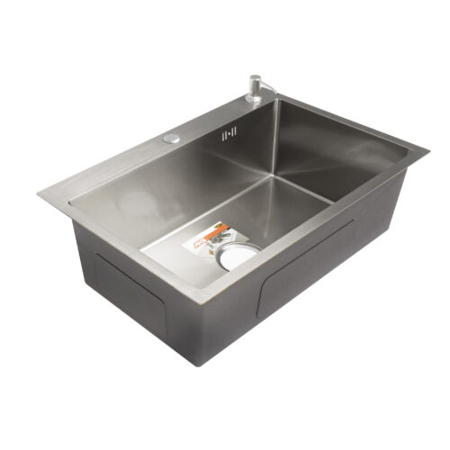 Мойка н/сталь, прямоугольная одночашевая, 700*460мм, сатин, врезн на/вровень столешнице, AKS (3,0мм)