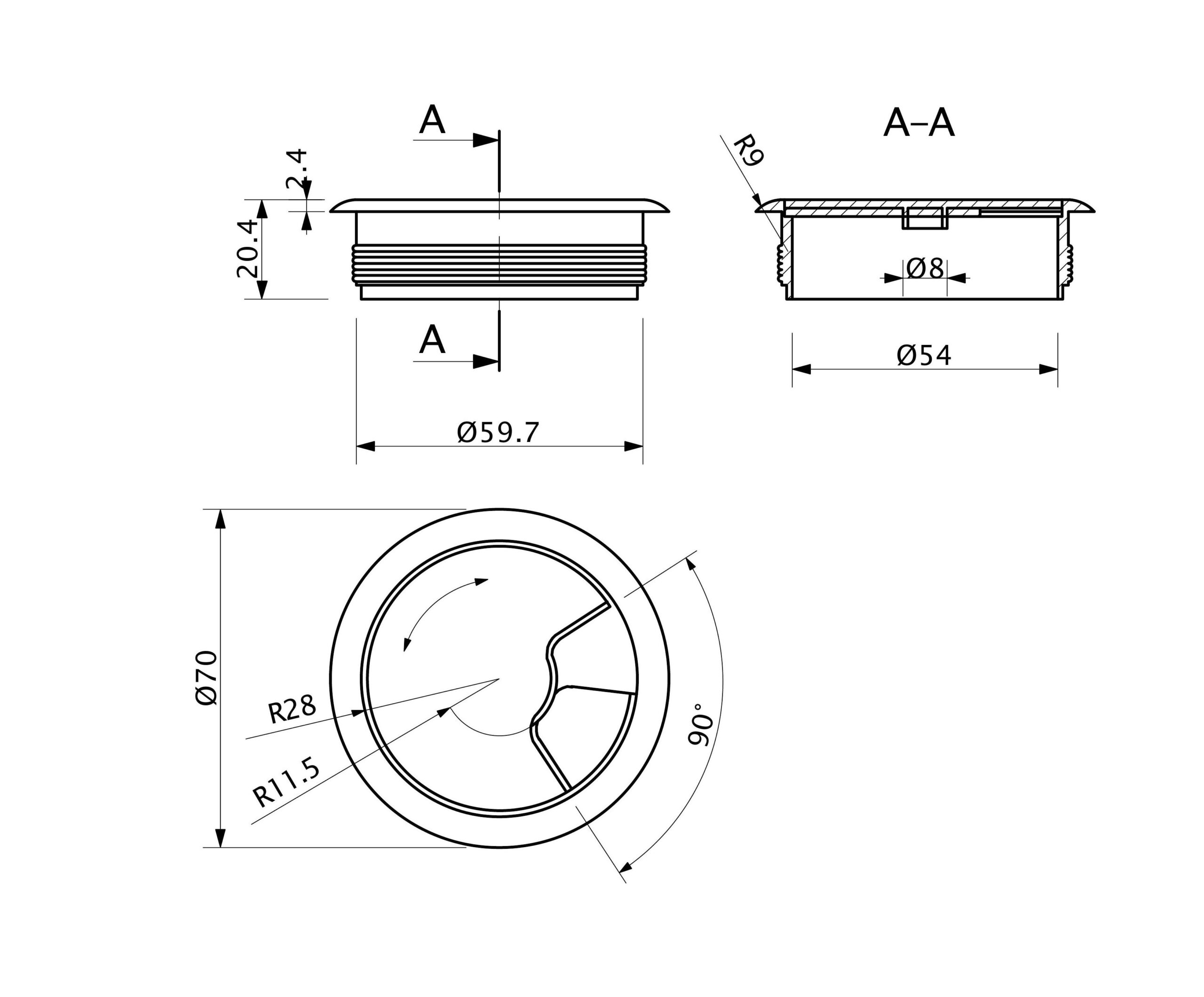 Пропуск кабельный пластик D60мм беж-клён (6027) LEBA 13382