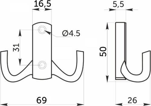 Крючок меб. двухрожковый мет. WP13 сатин GRIDLI 113548