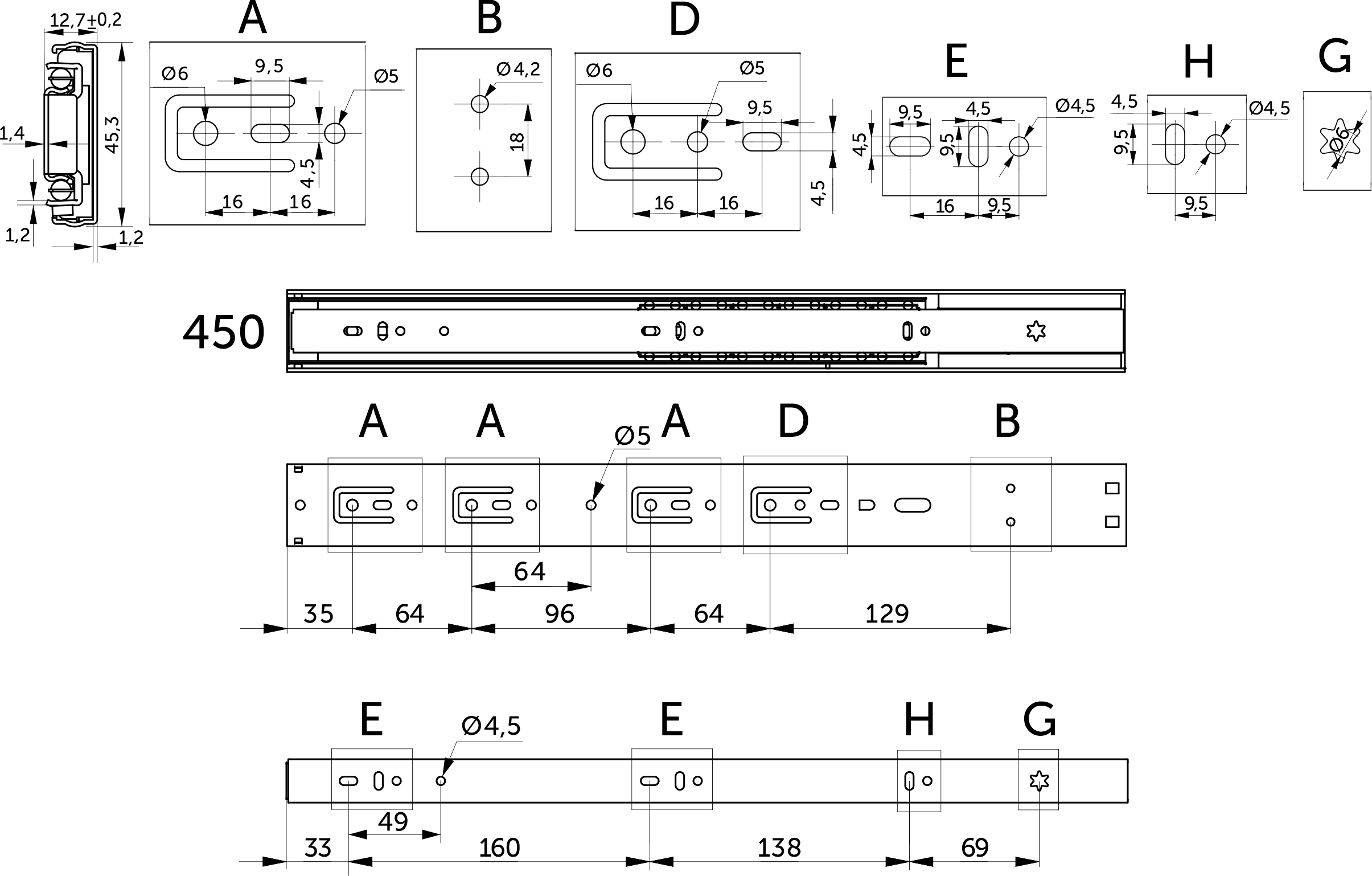 Направляющая шариковая L-450 h=45 PRIME by AKS SOFT CLOSE A черный 119780 — изображение 2