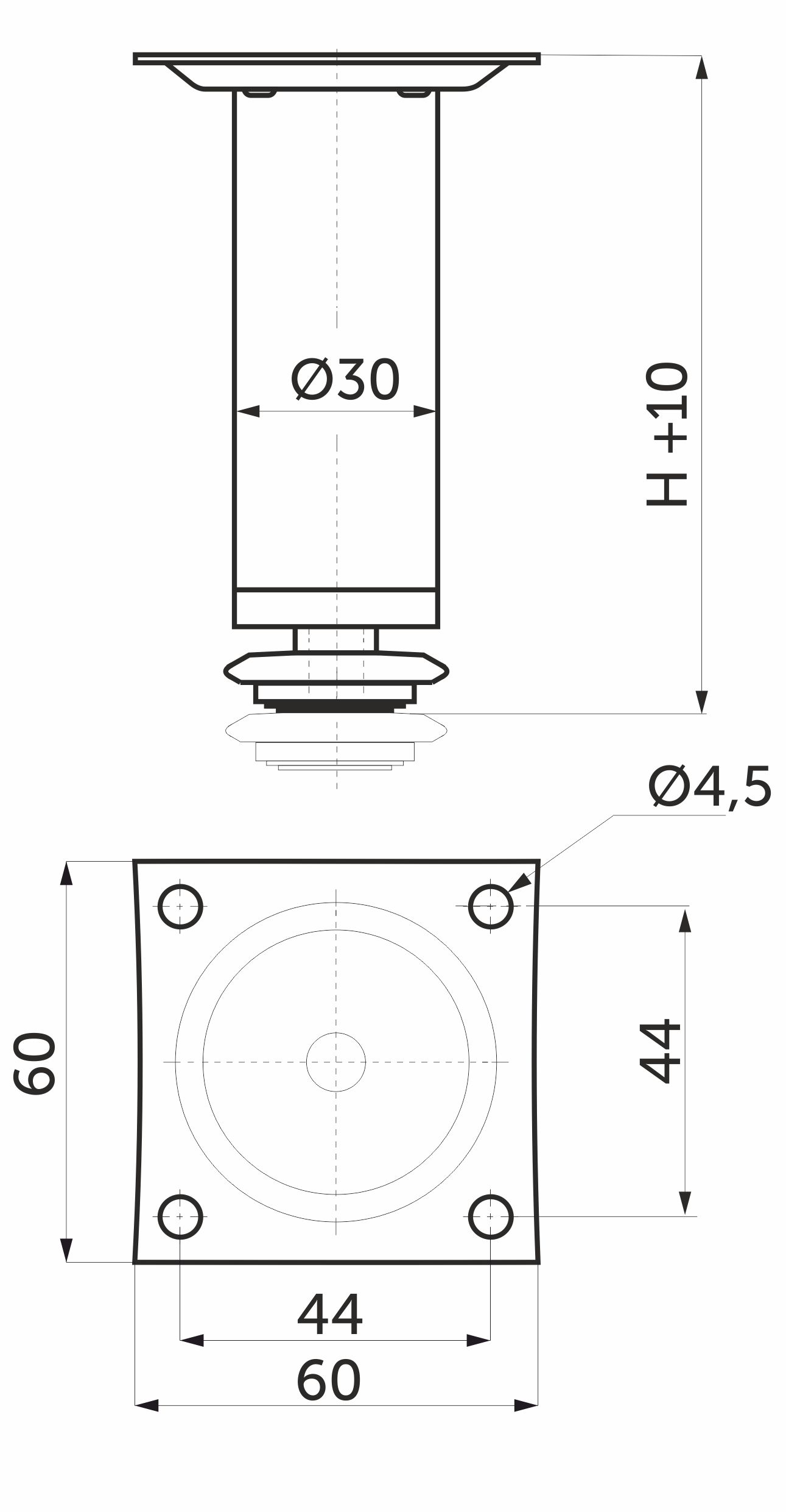 Опора меб. мет. D-100 h100 d30 с регул. черный AKS 57400