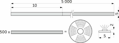 Лента светод COB - 12W/m, 12V, 5мм, 400 д/м, IP20, холодный белый (6000K), узкая, 5м, AKS 115325