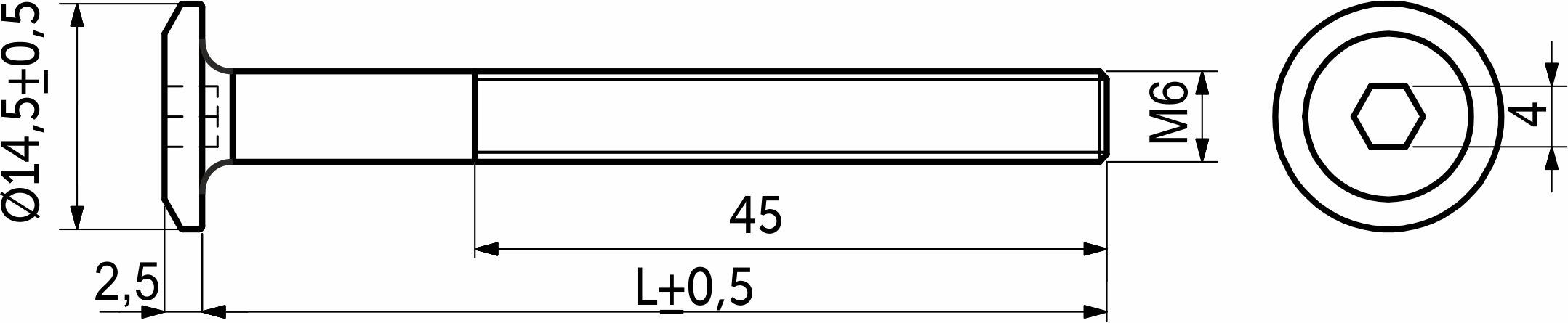 Винт с плоской головкой М6*65 под шестигранник, белый цинк (уп/20шт), AKS 93497