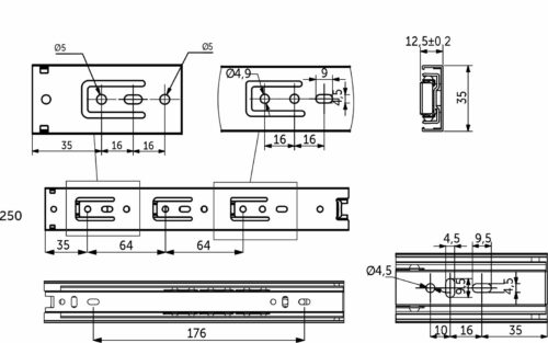 Направляющая шариковая L-250 h=35 AKS LIGHT 22288