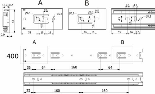 Направляющая шариковая L-400 h=45 AKS 22010