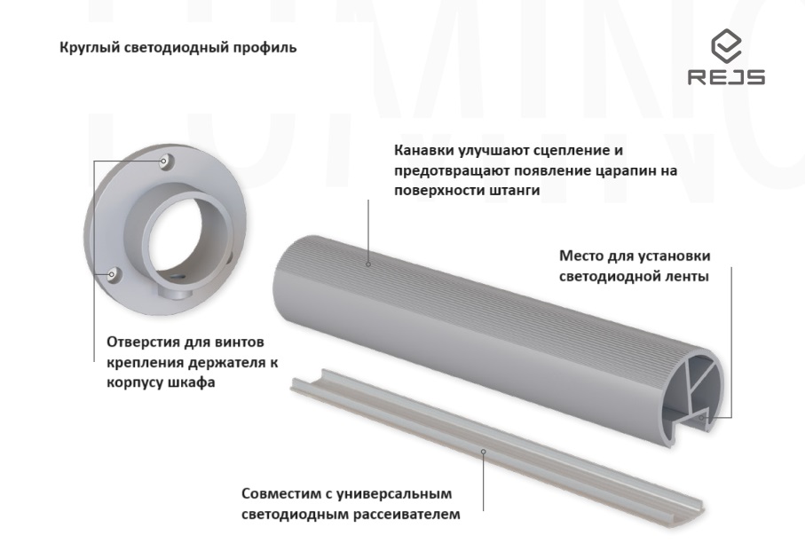 Профиль LED штанга круглая L=3000 алюминий C-0 TG05.3711.07.035 LUMINO 2105 — изображение 4