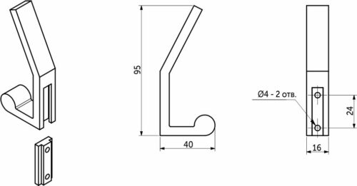 Крючок меб. двухрожковый мет. PEROLA черный матовый AKS 104186