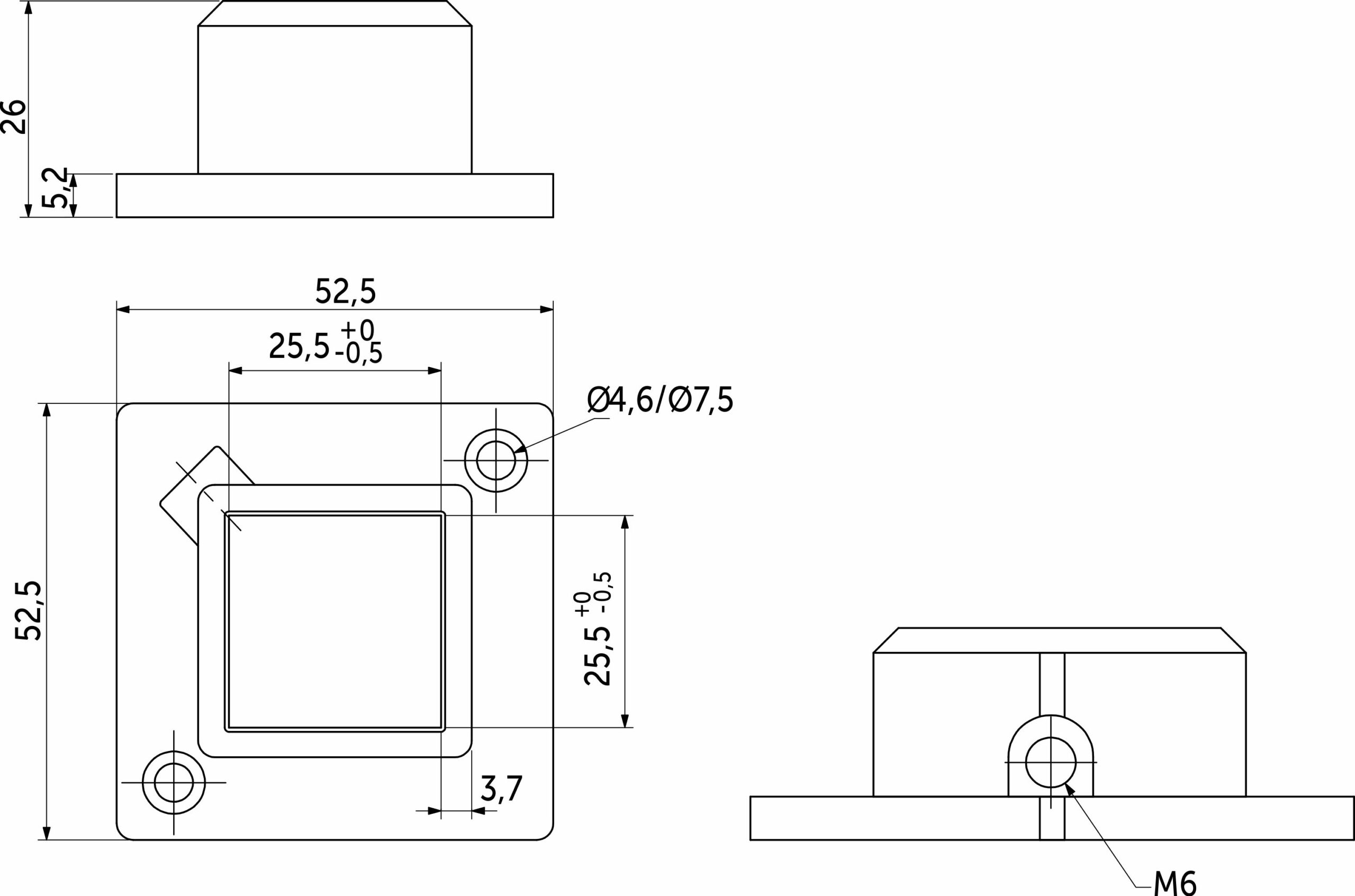 Крепление (розетка) для квадр. трубы 25*25 QUADRO, черный AKS 112447
