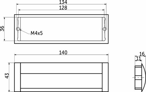 Ручка меб. врезная алюм. WPY 326 128 алюминий/хром AKS 22539