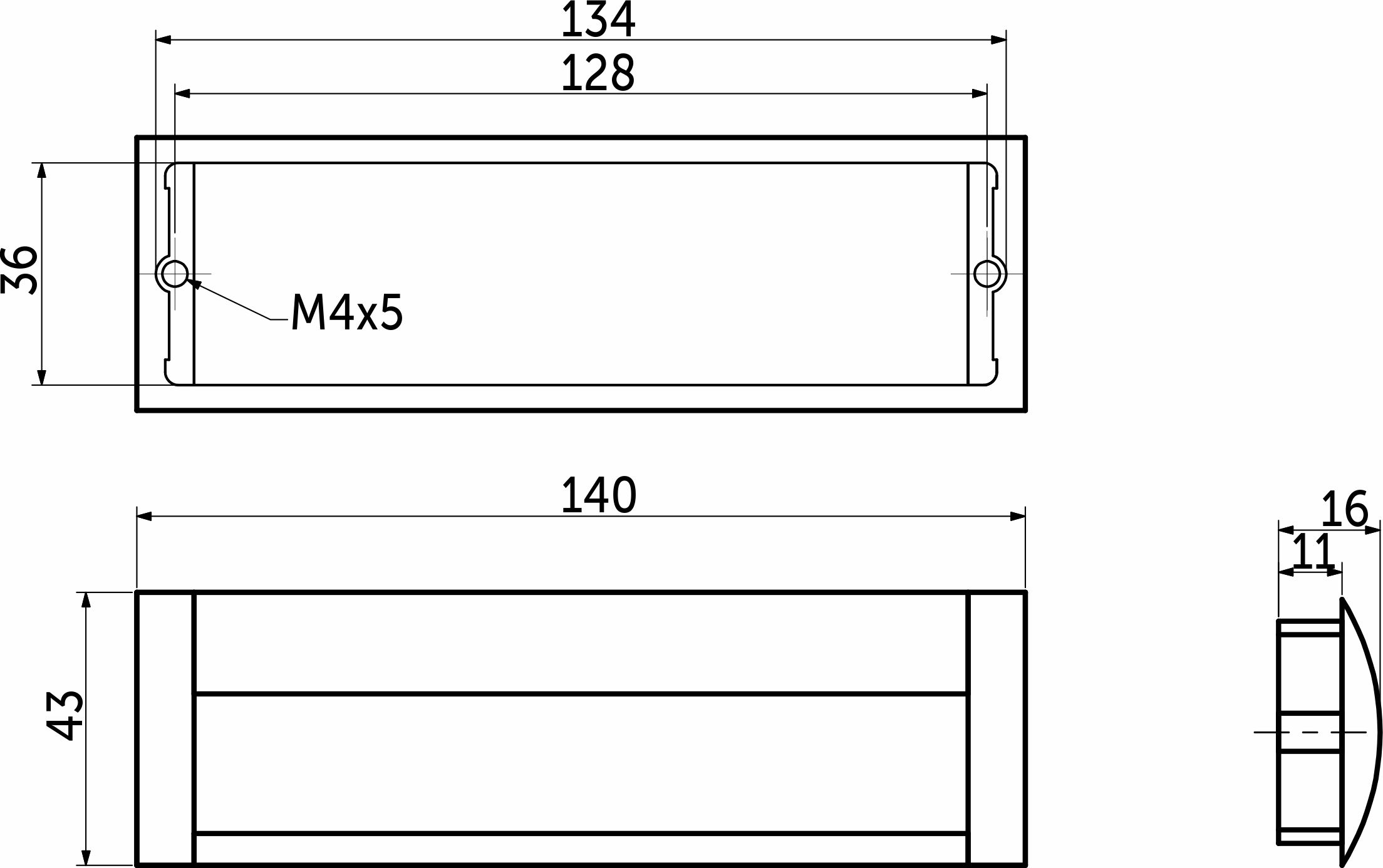 Ручка меб. врезная алюм. WPY 326 128 алюминий/хром AKS 22539