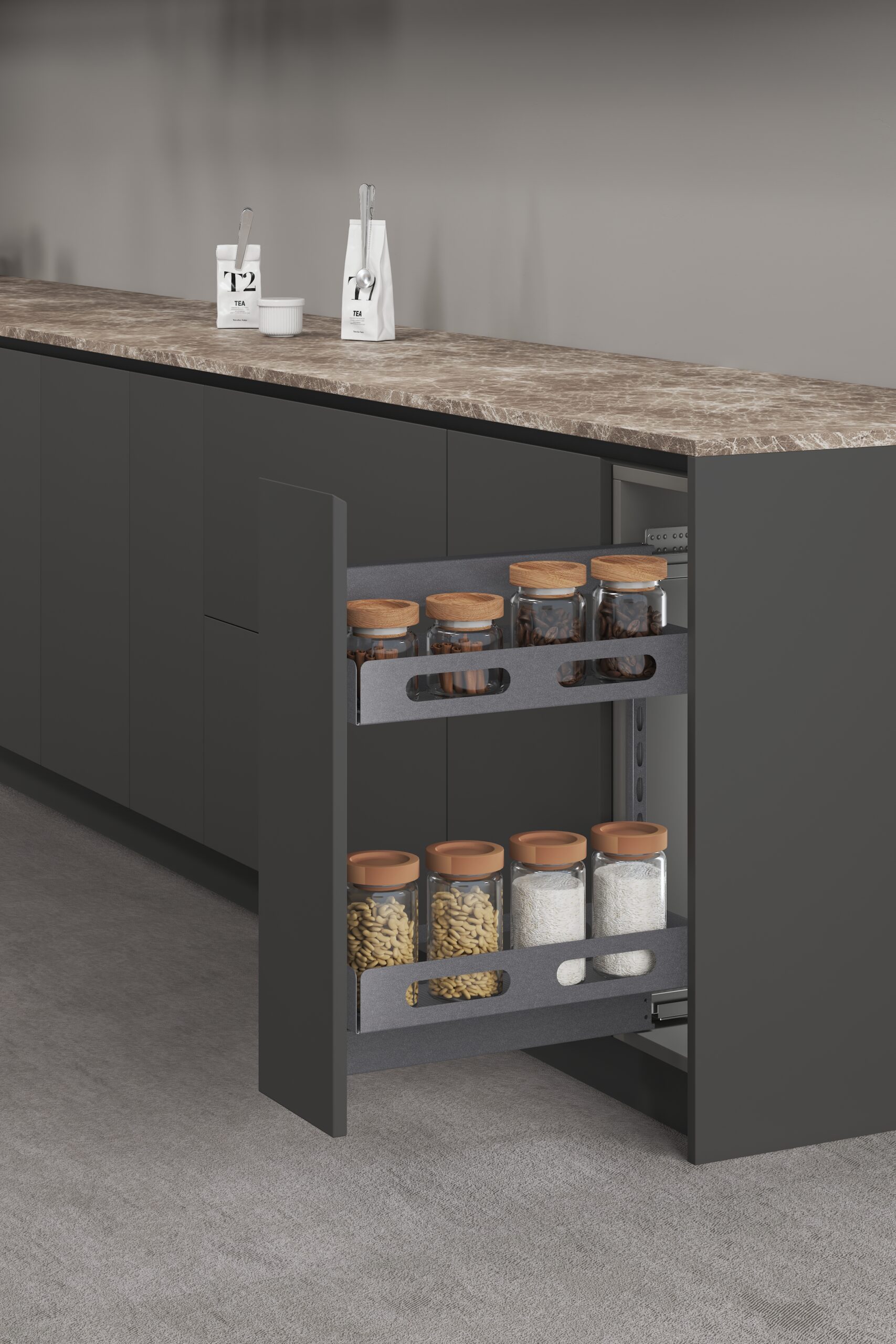 Двухуровневая корзина EVA Dark Side, в базу 150мм, плав.закрывание, правая, графит 4151